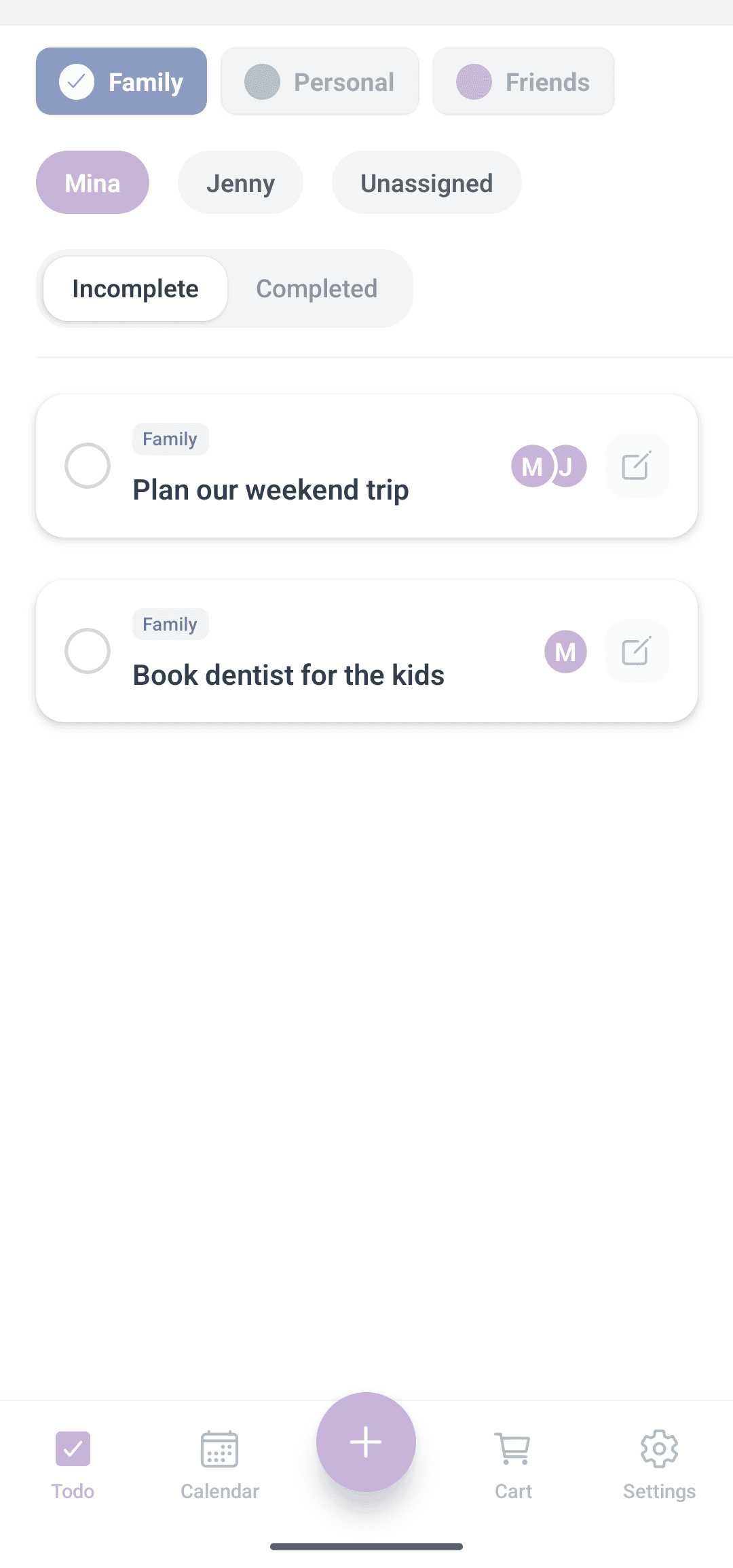 Shared todos, routines & events for your family